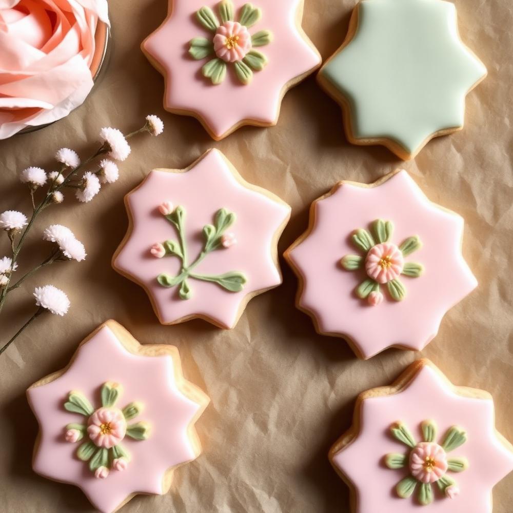 Hand-decorated specialty sugar cookies with floral piping
